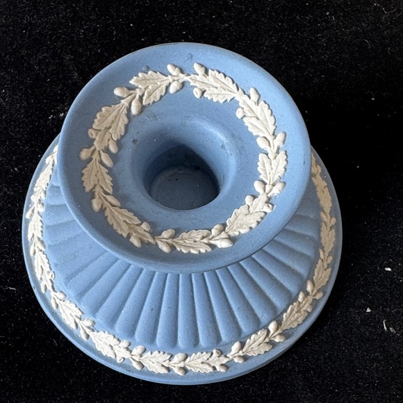 Fluted Candlestick  Wedgewood Jasper (pale blue) Laurel Pattern set of two - Picture 5 of 9